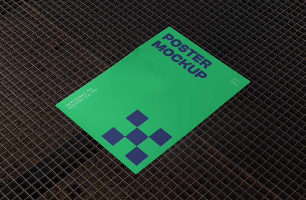 Poster on Metal Grid Mockup Striking Presentations