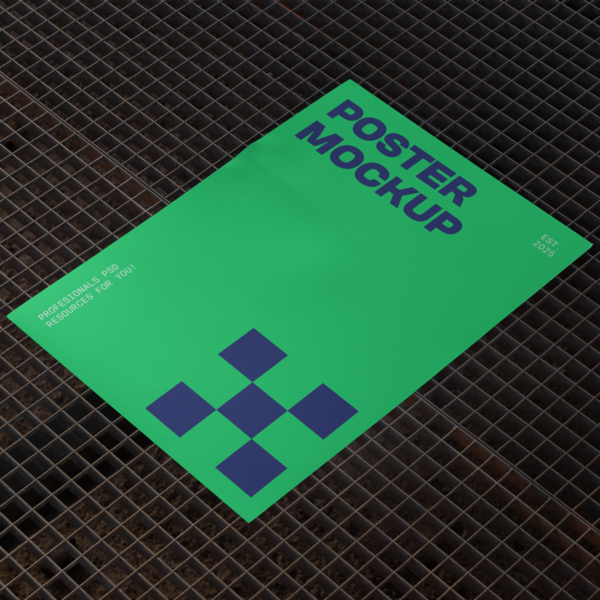 Poster on Metal Grid Mockup Striking Presentations