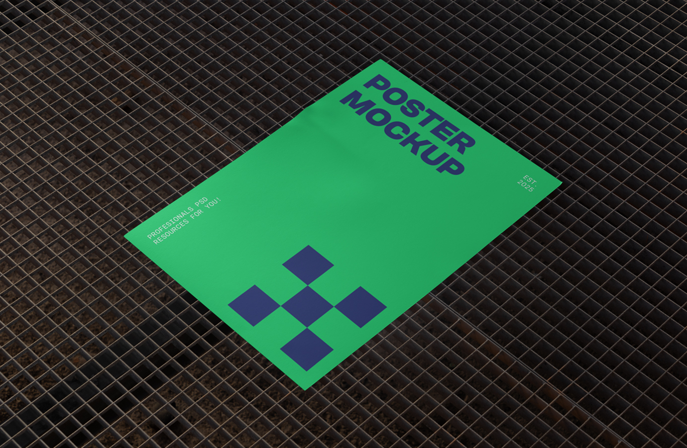 Poster on Metal Grid Mockup Striking Presentations