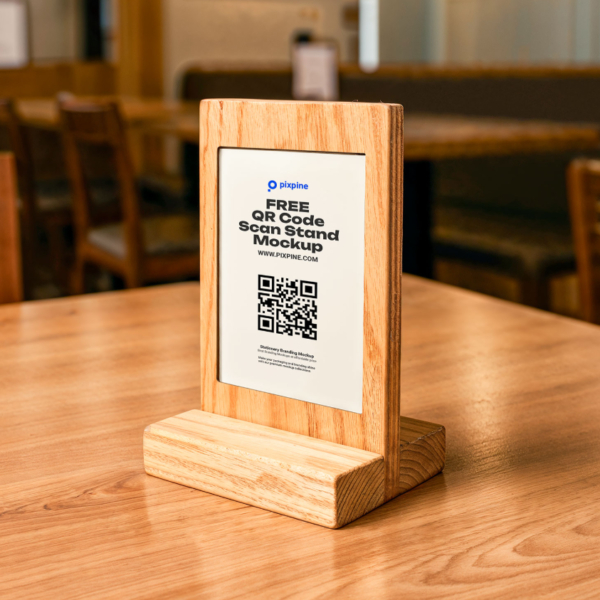 QR Code Stand Mockup for Cafe and Restaurant Branding