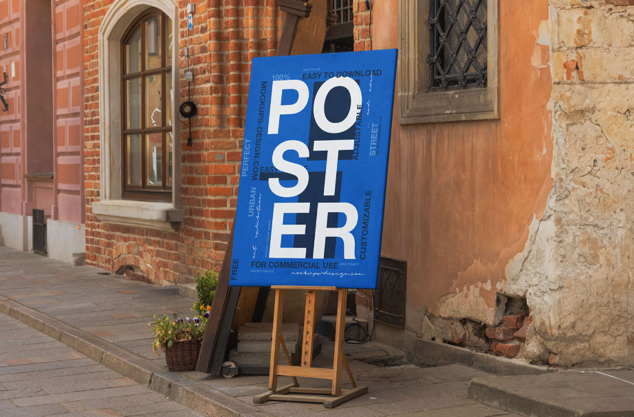 Rustic Easel Poster Mockup Charming Street