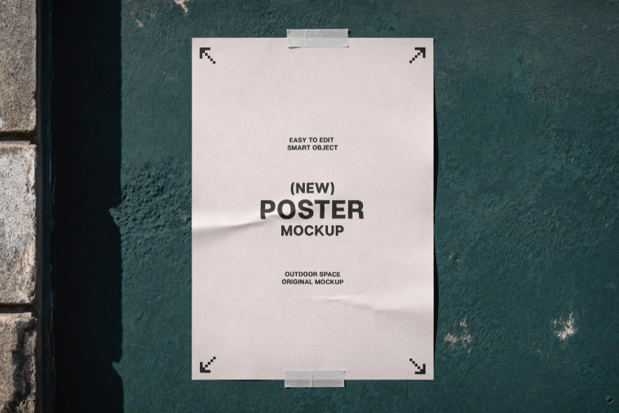 Taped Wall Poster Mockup