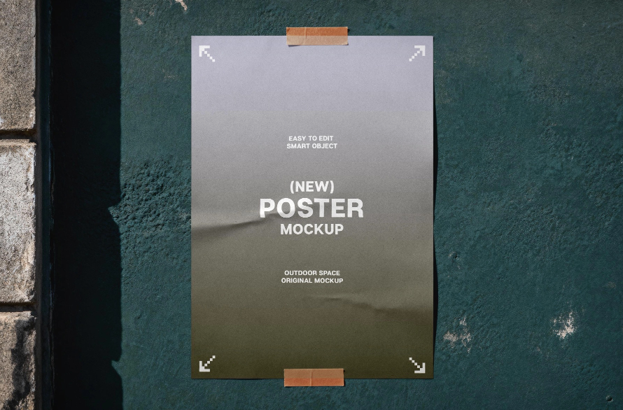 Taped Wall Poster Mockup