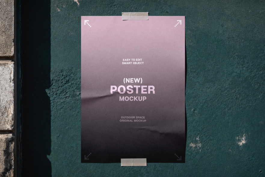 Taped Wall Poster Mockup