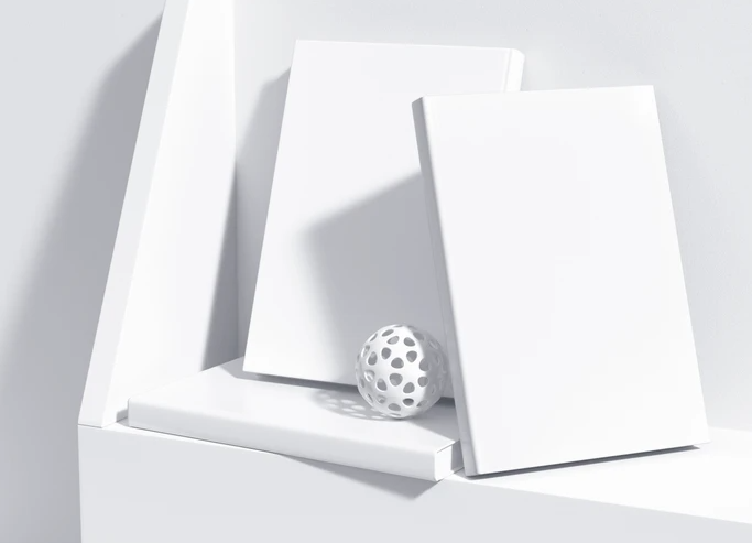 Three Book Mockups Green Ball on Purple Shelf