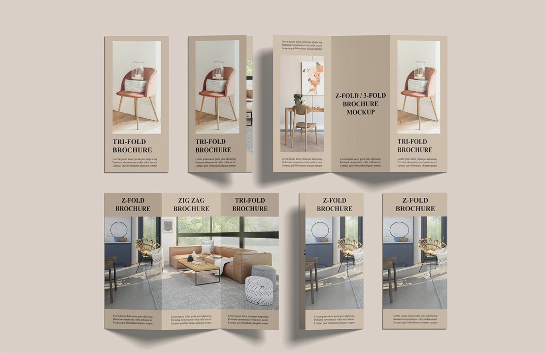 Trifold Brochure Mockup PSD Set