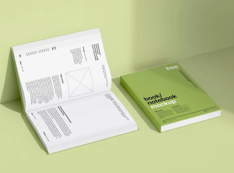 Two Book Mockups Green Surface