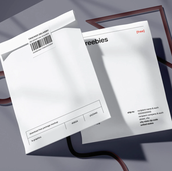 Two Envelope Mockups on a Gray Surface