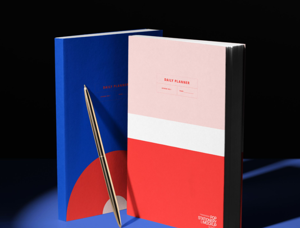 Two Standing Spotlight Illuminated Planners Mockup – Free PSD