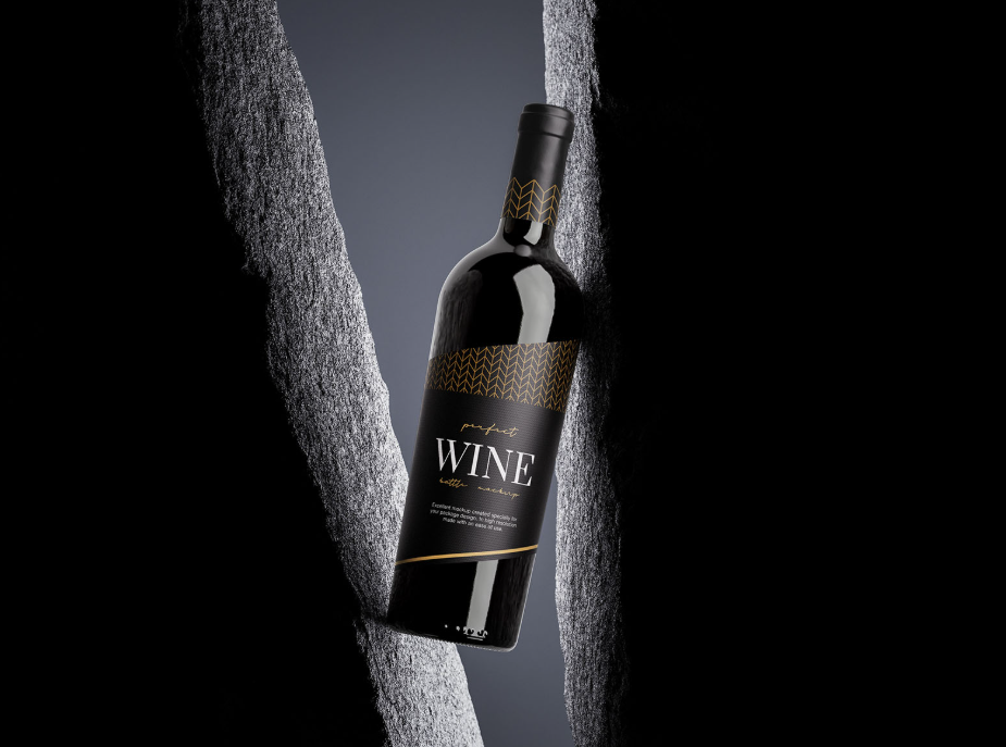 Wine Bottle on the Rock Mockup