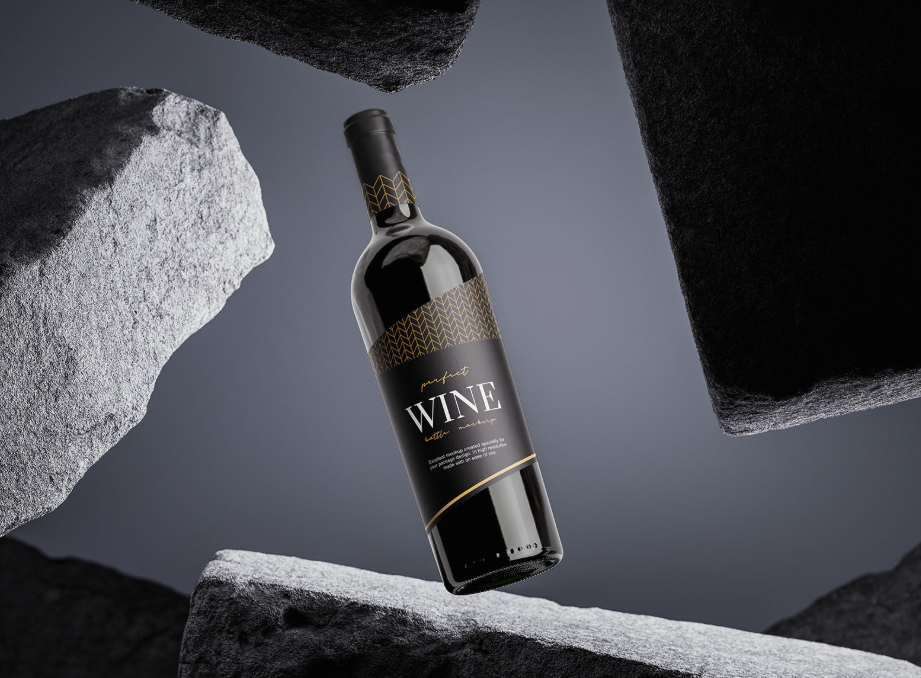 Wine Bottle on the Rock Mockup