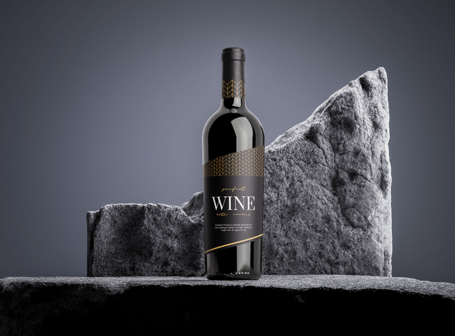 Wine Bottle on the Rock Mockup