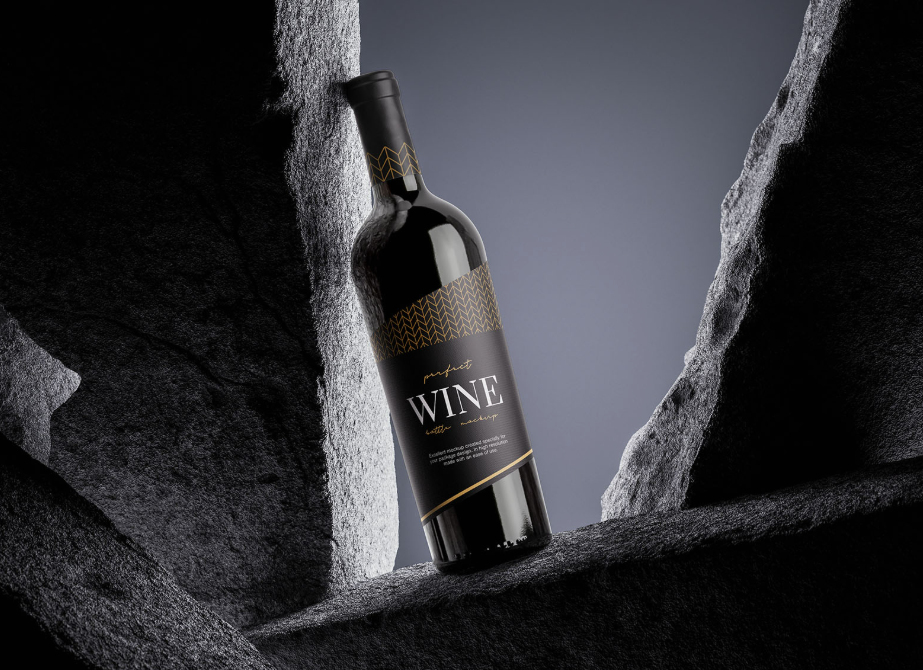 Wine Bottle on the Rock Mockup