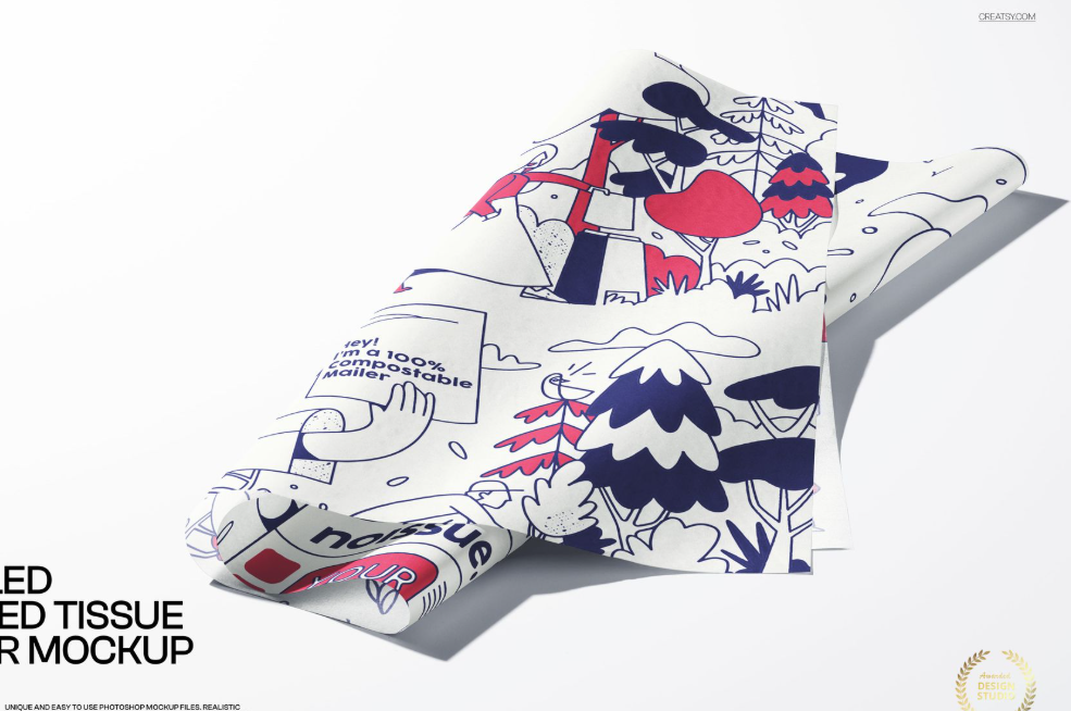 Angled Folded Tissue Paper Mockup Free 6000×4000 PSD