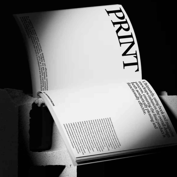 Artistic Magazine Mockup on Brick Blocks Dark Themed