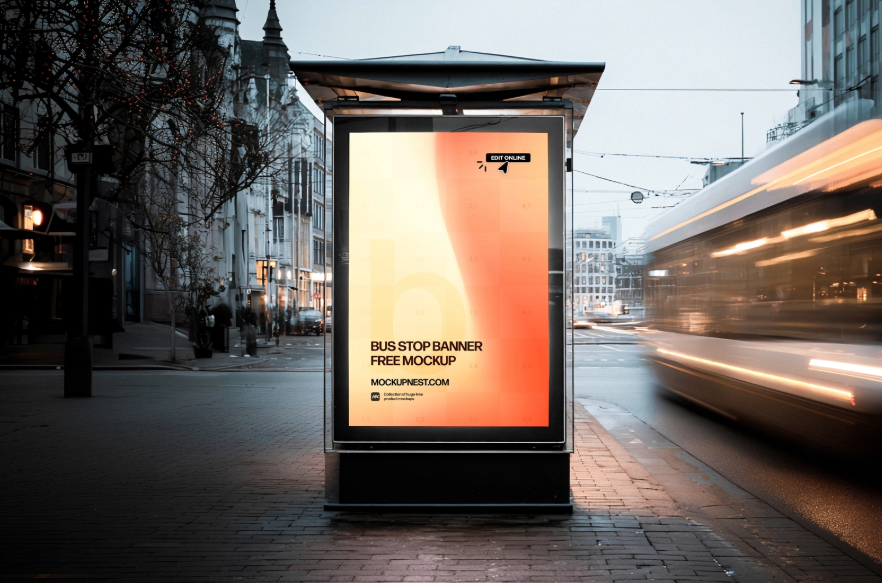 Bus Stop Banner Mockup Advertising PSD