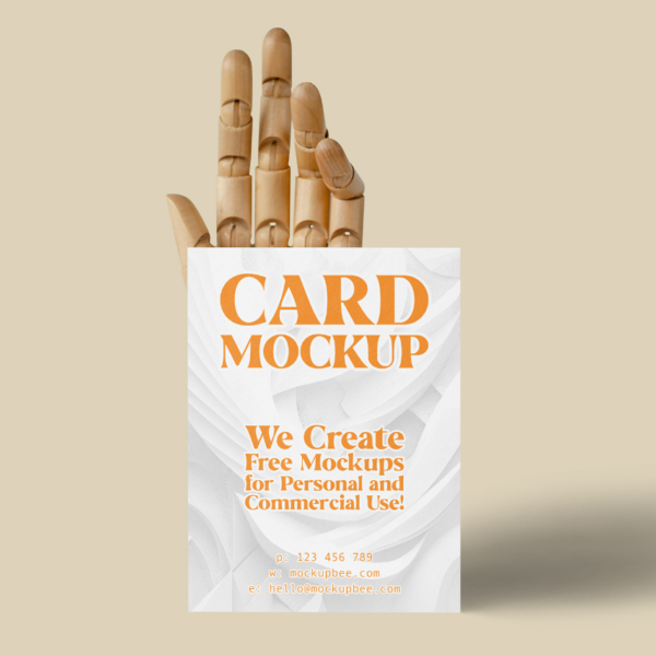 Card with Wooden Hand Mockup