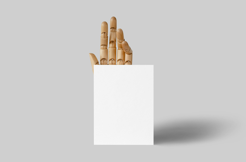 Card with Wooden Hand Mockup