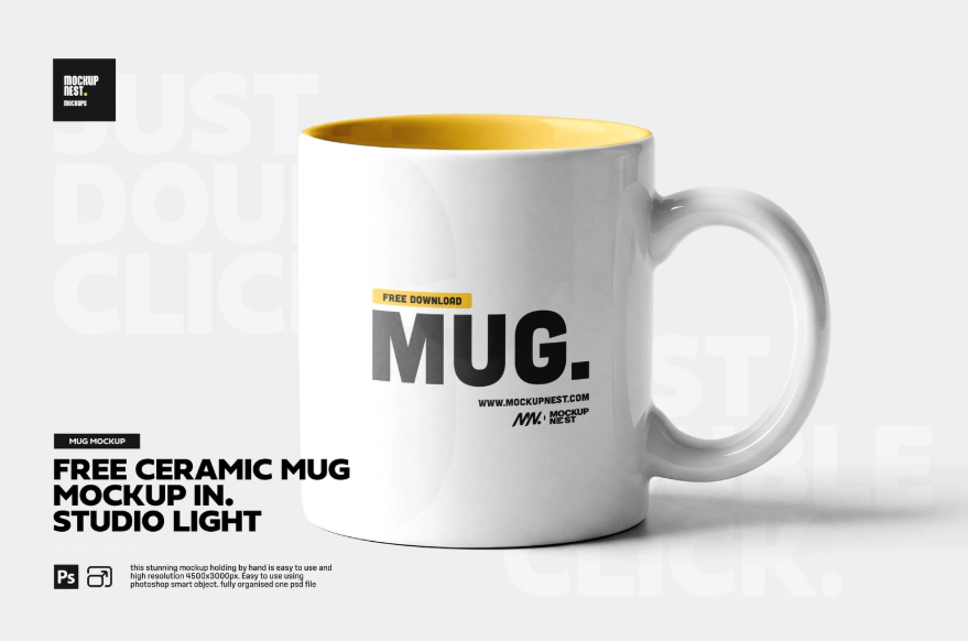 Ceramic Mug Mockup in Studio Light  High Resolution Photorealistic PSD