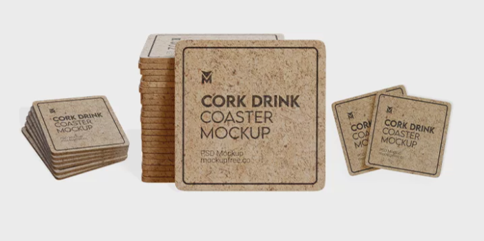 Cork Drink coaster PSD Mockup Realistic Detail