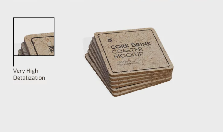 Cork Drink coaster PSD Mockup Realistic Detail