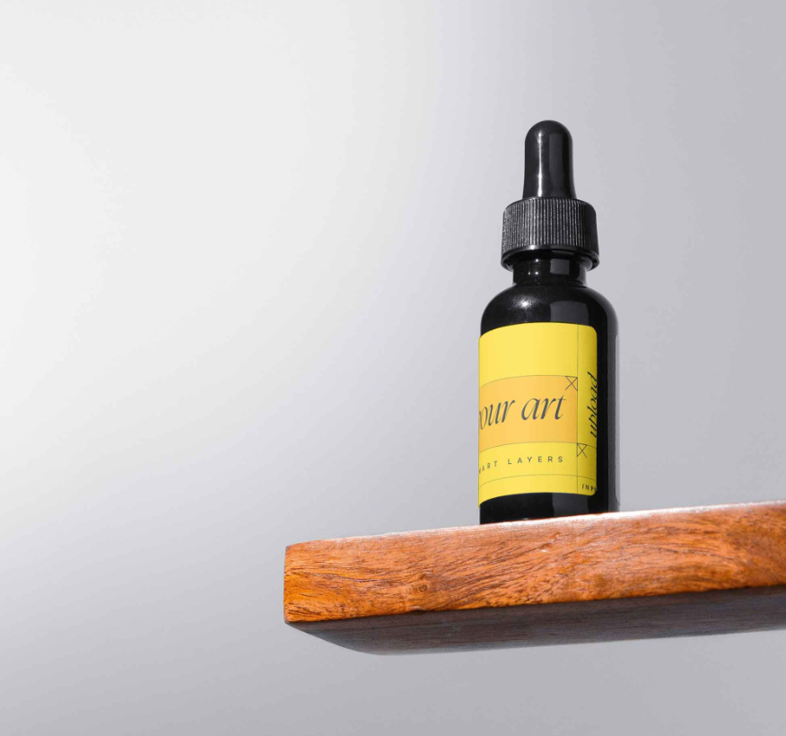 Dropper on Shelf Mockup Bottle PSD