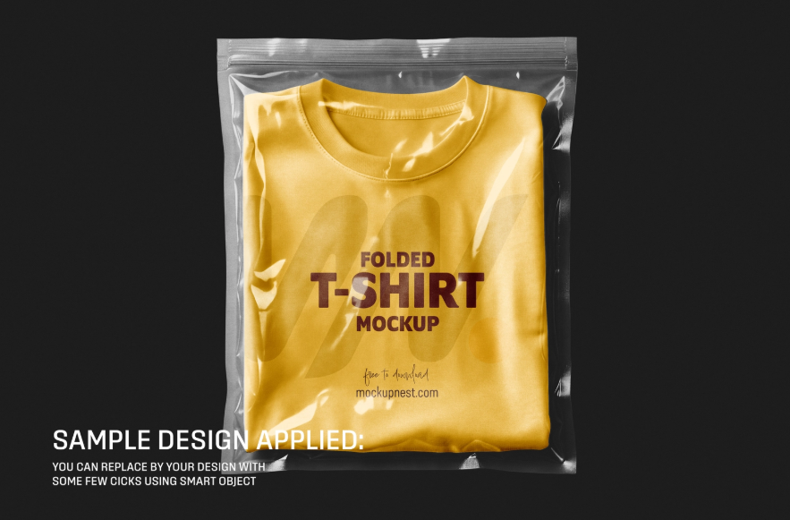 Folded T Shirt in Plastic Zip Bag Mockup Apparel PSD