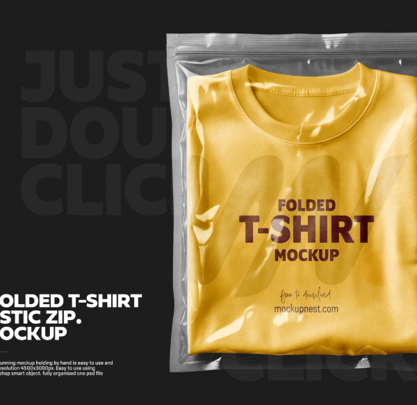 Folded T Shirt in Plastic Zip Bag Mockup Apparel PSD