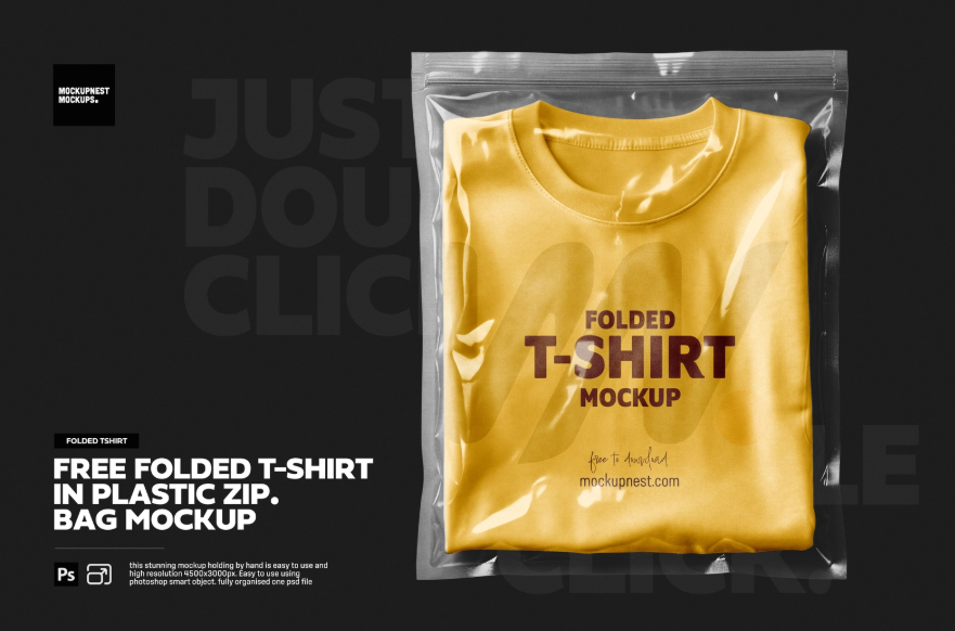 Folded T Shirt in Plastic Zip Bag Mockup Apparel PSD