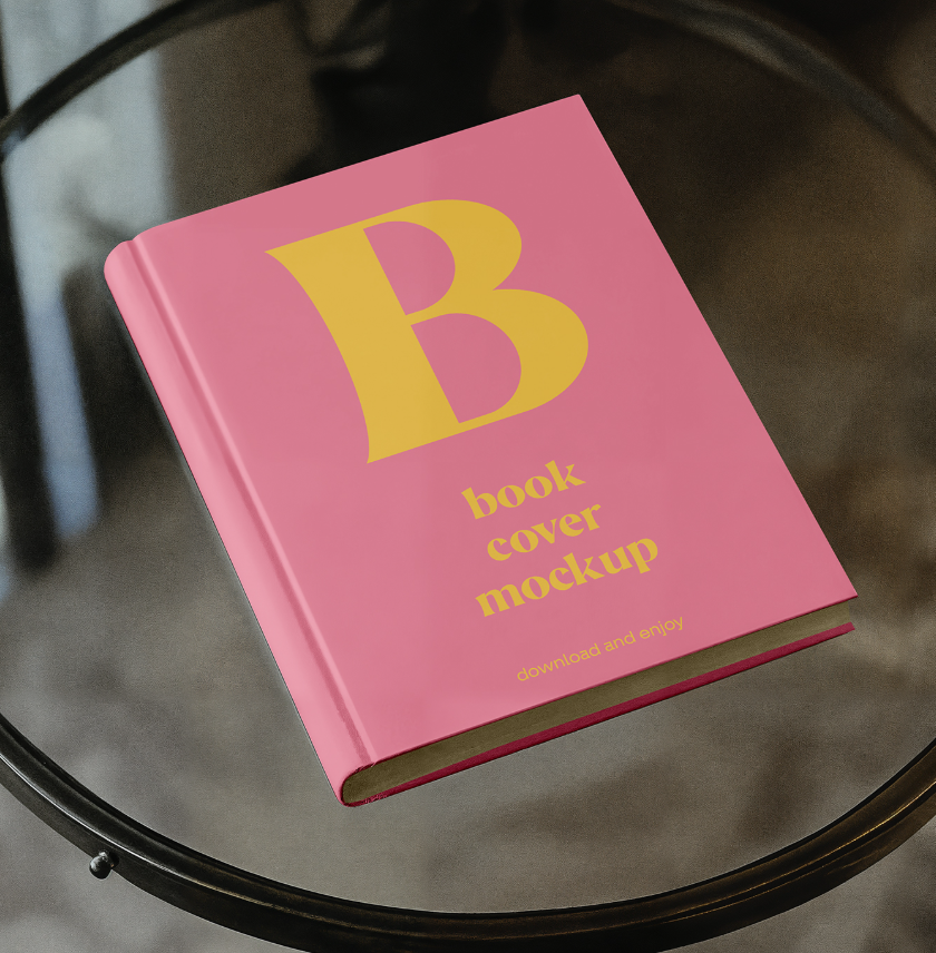 Free Book on Glass Table Mockup  Your Book 