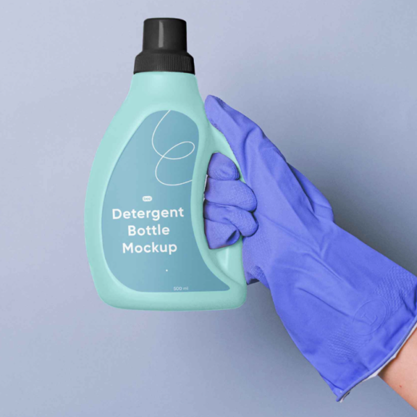 Free Detergent Bottle Mockup Hand Held cleaning Product Scene