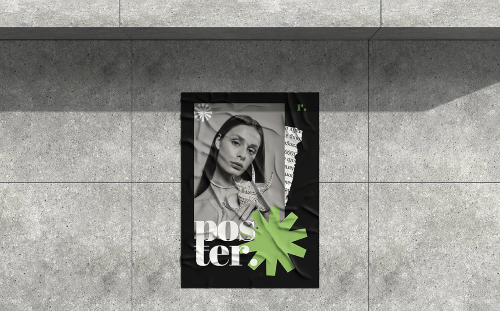 Glued Poster Mockup Wall PSD