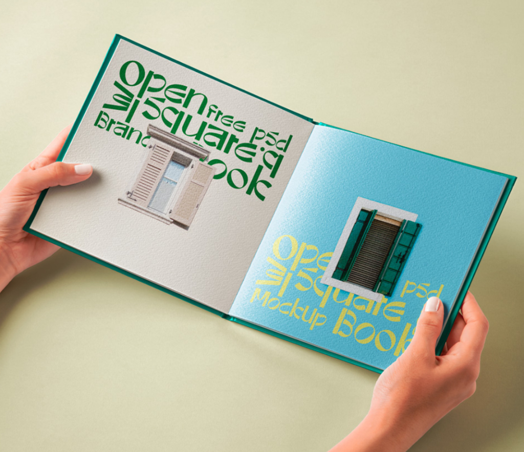 Hand Holding Hardcover Open PSD Book Mockup