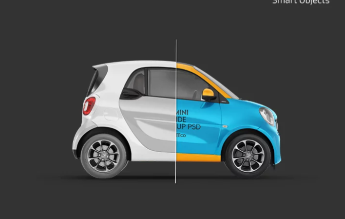 Mini car Side Mockup PSD Vehicle Branding and Wrap Design Presentation