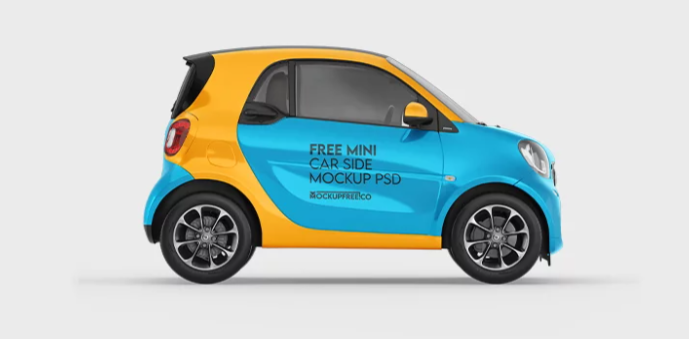 Mini car Side Mockup PSD Vehicle Branding and Wrap Design Presentation