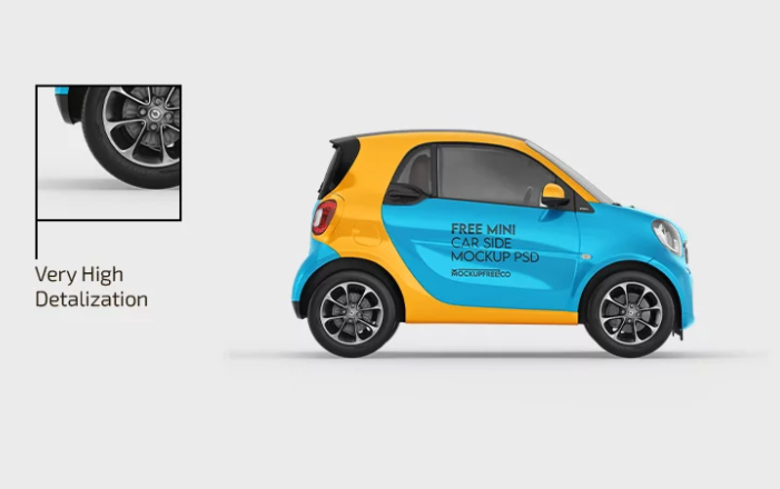 Mini car Side Mockup PSD Vehicle Branding and Wrap Design Presentation