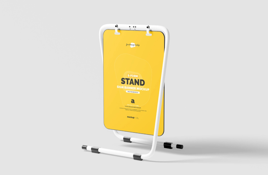 S Form Banner Stand Mockup PSD for Poster & Billboard Presentations