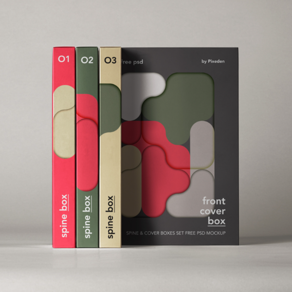 Spine Cover Boxes PSD Mockup Set Packaging Display