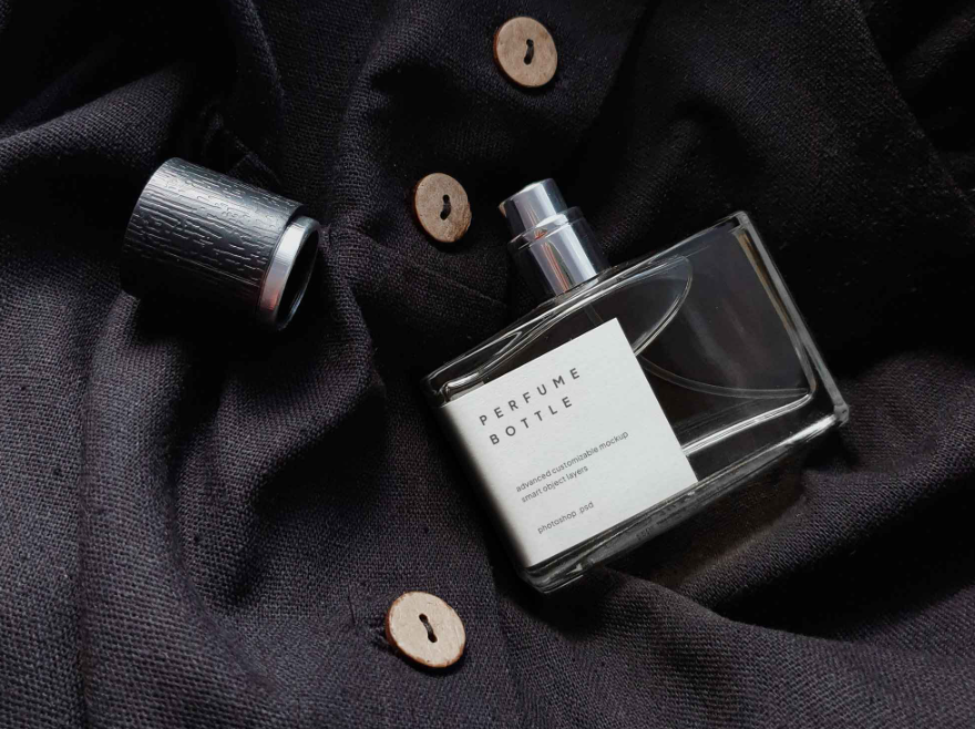 Stylish Perfume Bottle Mockup with Unique WrapAround Label