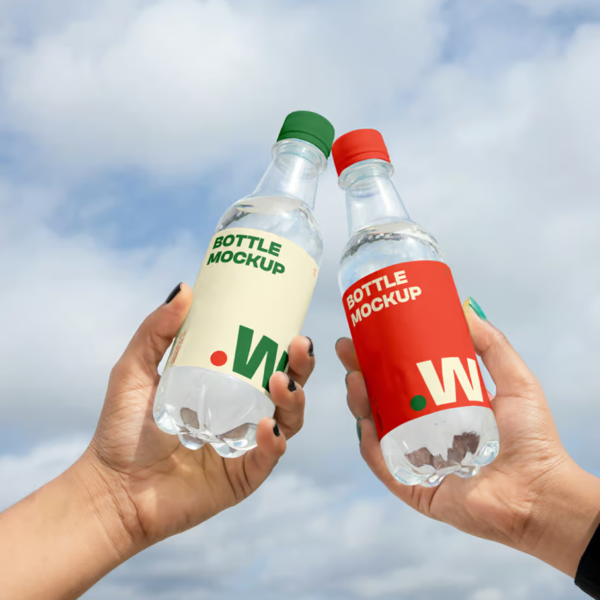 Two Bottle in Hand Mockup Designs Realistic Visuals