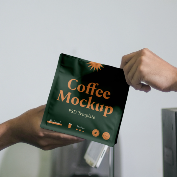 Two Hands Holding Coffee Bag Mockup