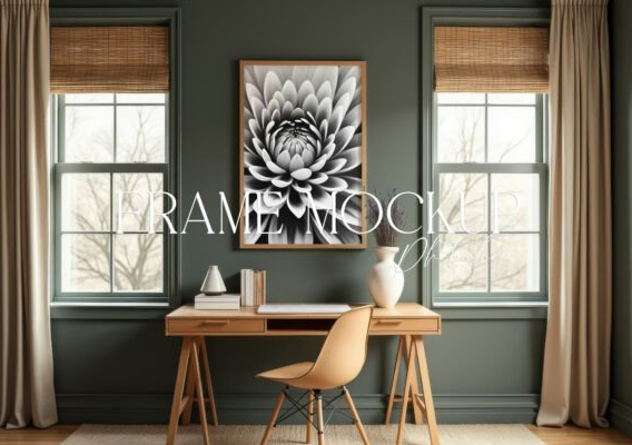 Vertical Frame Mockup Above Desk Wall Art