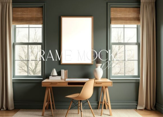 Vertical Frame Mockup Above Desk Wall Art