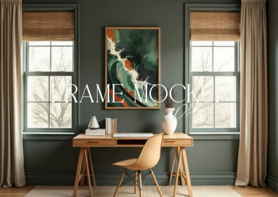Vertical Frame Mockup Above Desk Wall Art