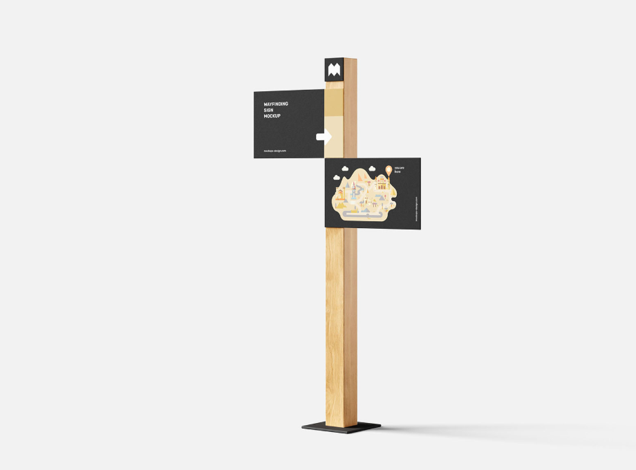 Wayfinding Signs Mockup Wooden Post Directional System