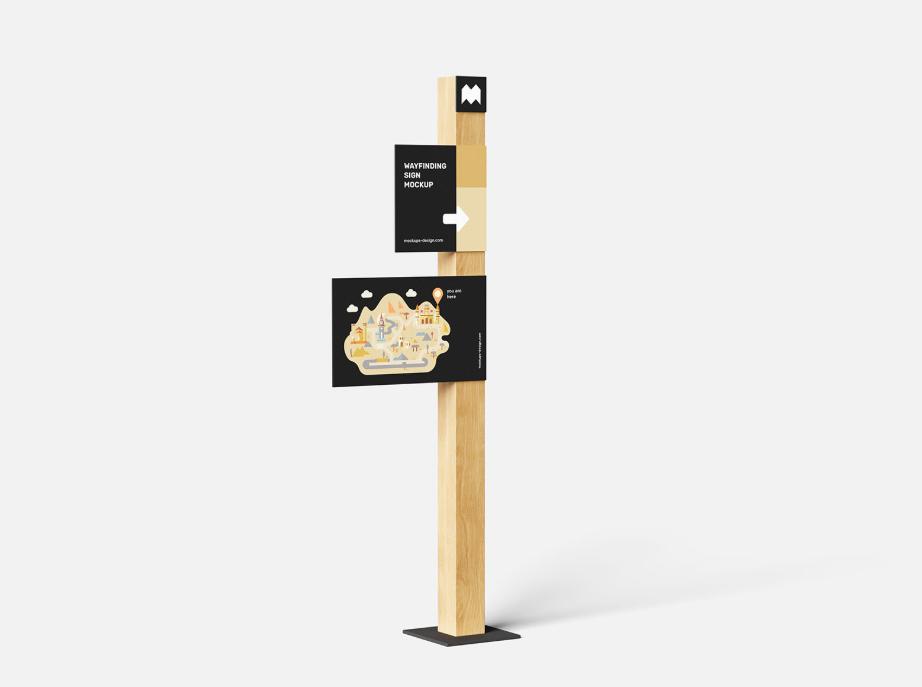 Wayfinding Signs Mockup Wooden Post Directional System