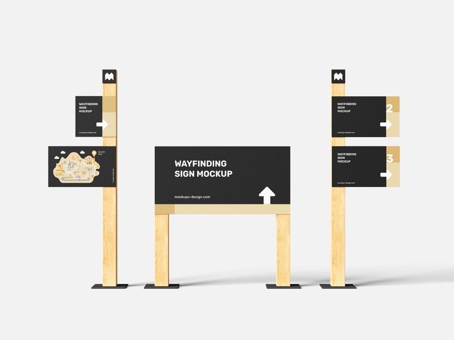 Wayfinding Signs Mockup Wooden Post Directional System