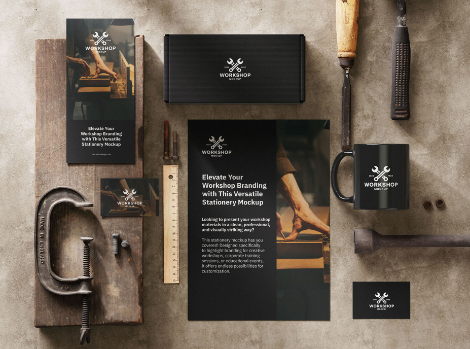 Workshop Stationery Mockup Set Rustic Branding