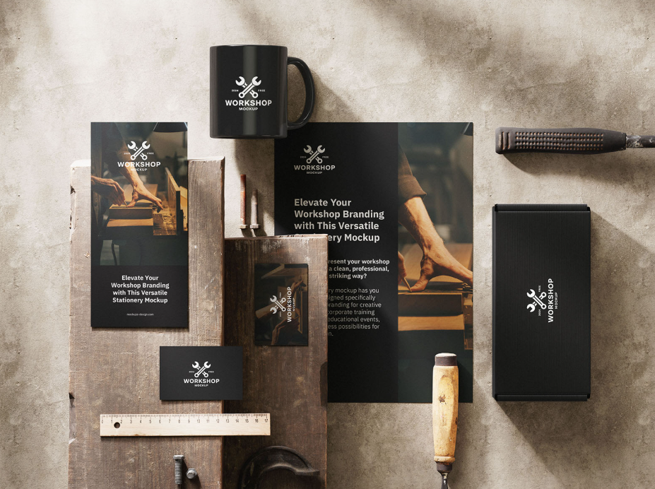Workshop Stationery Mockup Set Rustic Branding