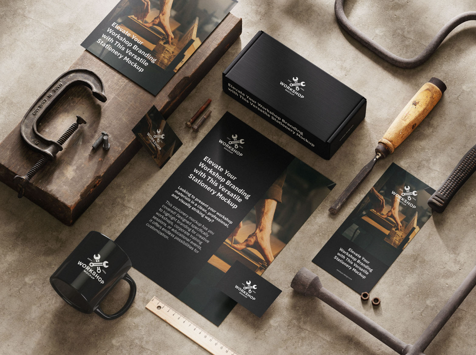 Workshop Stationery Mockup Set Rustic Branding